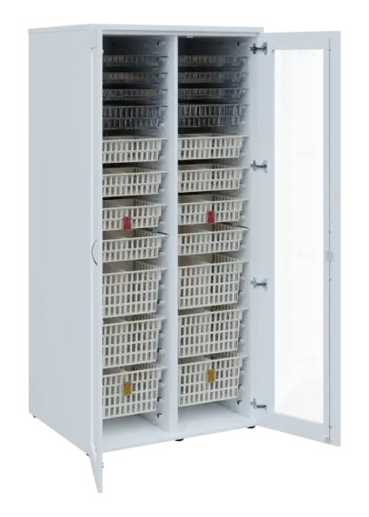 EUROMEDICA S - 90 skříň léková boxová, 2-dveřová/prosklená, 1950x900x735, korpus bílý, dvířka bílá